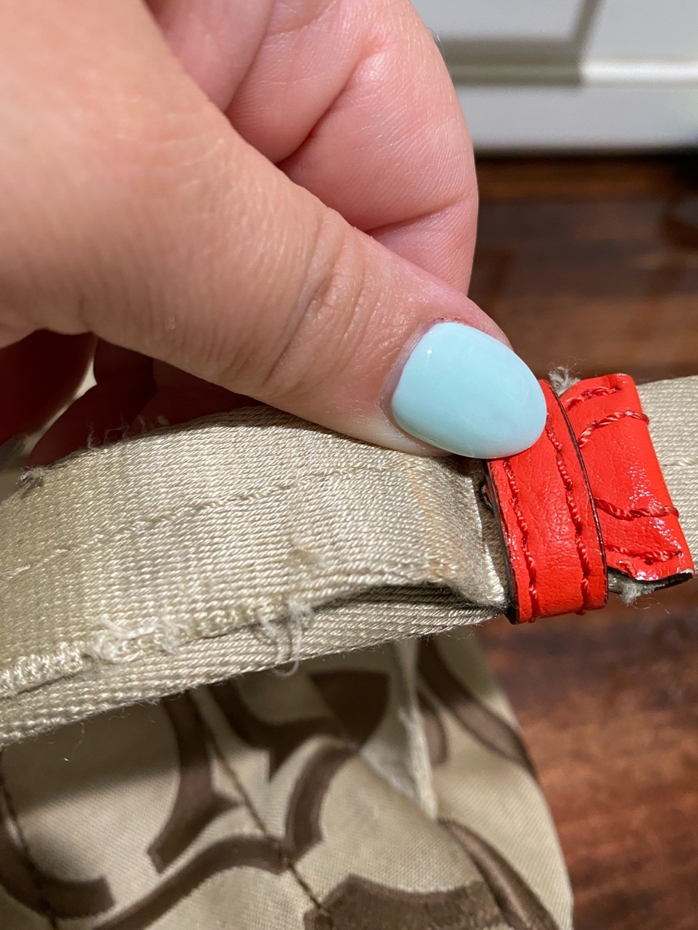Coach Women Signature Canvas Backpack in Khaki with Orange Trim - Picture 13 of 16